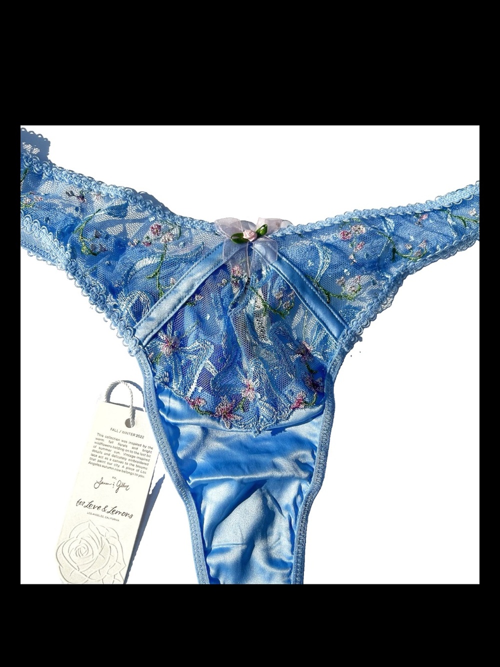 Victoria’s Secret For Love And & Lemons Blue Lace Embroidered Thong Panty L NWT